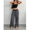 imageMakeMeChic Womens Leopard Print Pants Cheetah Sweatpants Drawstring Waist Wide Leg Baggy Jogger PantsPlaid Black