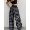 imageMakeMeChic Womens Leopard Print Pants Cheetah Sweatpants Drawstring Waist Wide Leg Baggy Jogger PantsPlaid Black