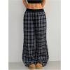imageMakeMeChic Womens Leopard Print Pants Cheetah Sweatpants Drawstring Waist Wide Leg Baggy Jogger PantsPlaid Black