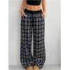 imageMakeMeChic Womens Leopard Print Pants Cheetah Sweatpants Drawstring Waist Wide Leg Baggy Jogger PantsPlaid Black
