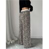 imageMakeMeChic Womens Leopard Print Pants Lettuce Trim Drawstring Waist Wide Leg Baggy Streetwear Long TrousersMulticolor