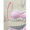 imageMakeMeChic Womens Plaid Gingham Bikini Set Spaghetti Strap Ruched Backless Ruffle Bathing SuitPink