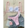 imageMakeMeChic Womens Plaid Gingham Bikini Set Spaghetti Strap Ruched Backless Ruffle Bathing SuitPink