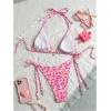 imageMakeMeChic Womens Printed 2 Piece Swimsuit Halter Triangle Bikini Set Tie Side Thong Bathing SuitFloral Pink