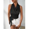 imageMakeMeChic Womens Satin Blouse Wrap V Neck Sleeveless Tie Side Summer Elegant Crop TopsBlack