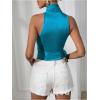 imageMakeMeChic Womens Satin Blouse Wrap V Neck Sleeveless Tie Side Summer Elegant Crop TopsBlue