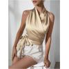 imageMakeMeChic Womens Satin Blouse Wrap V Neck Sleeveless Tie Side Summer Elegant Crop TopsChampagne