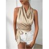 imageMakeMeChic Womens Satin Blouse Wrap V Neck Sleeveless Tie Side Summer Elegant Crop TopsChampagne