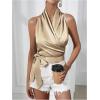imageMakeMeChic Womens Satin Blouse Wrap V Neck Sleeveless Tie Side Summer Elegant Crop TopsChampagne