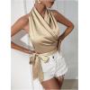 imageMakeMeChic Womens Satin Blouse Wrap V Neck Sleeveless Tie Side Summer Elegant Crop TopsChampagne