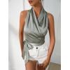 imageMakeMeChic Womens Satin Blouse Wrap V Neck Sleeveless Tie Side Summer Elegant Crop TopsMint Green