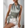 imageMakeMeChic Womens Satin Blouse Wrap V Neck Sleeveless Tie Side Summer Elegant Crop TopsMint Green