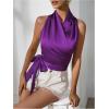 imageMakeMeChic Womens Satin Blouse Wrap V Neck Sleeveless Tie Side Summer Elegant Crop TopsPurple