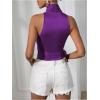 imageMakeMeChic Womens Satin Blouse Wrap V Neck Sleeveless Tie Side Summer Elegant Crop TopsPurple