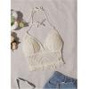 imageMakeMeChic Womens Solid Tie Back Crochet Halter Bikini Top Summer Beach Knit Bralette Crop TopsBeige