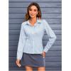 imageMakeMeChic Womens Striped Button Down Shirts Collared Long Sleeve Blouse Y2K TopsBlue