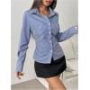 imageMakeMeChic Womens Striped Button Down Shirts Collared Long Sleeve Blouse Y2K TopsBlue C
