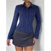 imageMakeMeChic Womens Striped Button Down Shirts Collared Long Sleeve Blouse Y2K TopsBlue a