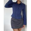 imageMakeMeChic Womens Striped Button Down Shirts Collared Long Sleeve Blouse Y2K TopsBlue a