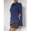 imageMakeMeChic Womens Striped Button Down Shirts Collared Long Sleeve Blouse Y2K TopsBlue a
