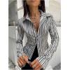 imageMakeMeChic Womens Striped Button Down Shirts Collared Long Sleeve Blouse Y2K TopsBlue and Brown