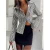 imageMakeMeChic Womens Striped Button Down Shirts Collared Long Sleeve Blouse Y2K TopsBlue and Brown