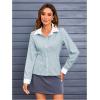 imageMakeMeChic Womens Striped Button Down Shirts Collared Long Sleeve Blouse Y2K TopsBlue and White