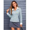 imageMakeMeChic Womens Striped Button Down Shirts Collared Long Sleeve Blouse Y2K TopsBlue and White