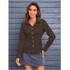 imageMakeMeChic Womens Striped Button Down Shirts Collared Long Sleeve Blouse Y2K TopsCoffee Brown