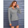 imageMakeMeChic Womens Striped Button Down Shirts Collared Long Sleeve Blouse Y2K TopsGrey