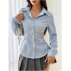 imageMakeMeChic Womens Striped Button Down Shirts Collared Long Sleeve Blouse Y2K TopsLight Blue