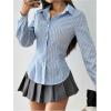 imageMakeMeChic Womens Striped Button Down Shirts Collared Long Sleeve Blouse Y2K TopsLight Blue