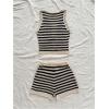 imageMakeMeChic Womens Striped Shorts Set Two Piece Outfits Knit Crochet Tank Top Matching SetBlack