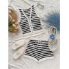 imageMakeMeChic Womens Striped Shorts Set Two Piece Outfits Knit Crochet Tank Top Matching SetBlack White