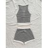 imageMakeMeChic Womens Striped Shorts Set Two Piece Outfits Knit Crochet Tank Top Matching SetBlack White