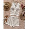 imageMakeMeChic Womens Striped Shorts Set Two Piece Outfits Knit Crochet Tank Top Matching SetKhaki White