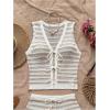 imageMakeMeChic Womens Striped Shorts Set Two Piece Outfits Knit Crochet Tank Top Matching SetKhaki White