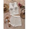 imageMakeMeChic Womens Striped Shorts Set Two Piece Outfits Knit Crochet Tank Top Matching SetKhaki White