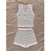imageMakeMeChic Womens Striped Shorts Set Two Piece Outfits Knit Crochet Tank Top Matching SetKhaki White