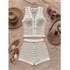 imageMakeMeChic Womens Striped Shorts Set Two Piece Outfits Knit Crochet Tank Top Matching SetKhaki White