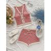 imageMakeMeChic Womens Striped Shorts Set Two Piece Outfits Knit Crochet Tank Top Matching SetRed White