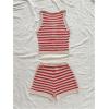 imageMakeMeChic Womens Striped Shorts Set Two Piece Outfits Knit Crochet Tank Top Matching SetRed White
