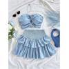 imageMakeMeChic Womens Summer 2 Piece Outfits Twist Front Tube Top and Shirred Ruffle Tiered Mini Skirt SetBlue