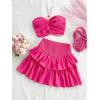 imageMakeMeChic Womens Summer 2 Piece Outfits Twist Front Tube Top and Shirred Ruffle Tiered Mini Skirt SetHot Pink