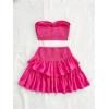 imageMakeMeChic Womens Summer 2 Piece Outfits Twist Front Tube Top and Shirred Ruffle Tiered Mini Skirt SetHot Pink