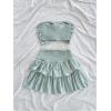 imageMakeMeChic Womens Summer 2 Piece Outfits Twist Front Tube Top and Shirred Ruffle Tiered Mini Skirt SetMint Green