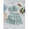 imageMakeMeChic Womens Summer 2 Piece Outfits Twist Front Tube Top and Shirred Ruffle Tiered Mini Skirt SetMint Green