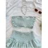 imageMakeMeChic Womens Summer 2 Piece Outfits Twist Front Tube Top and Shirred Ruffle Tiered Mini Skirt SetMint Green