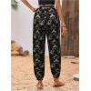 imageMakeMeChic Womens Summer Beach Tropical Printed Pants Hawaiian Palazzo Jogger Pant High Waist TrousersBlack