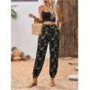 imageMakeMeChic Womens Summer Beach Tropical Printed Pants Hawaiian Palazzo Jogger Pant High Waist TrousersBlack
